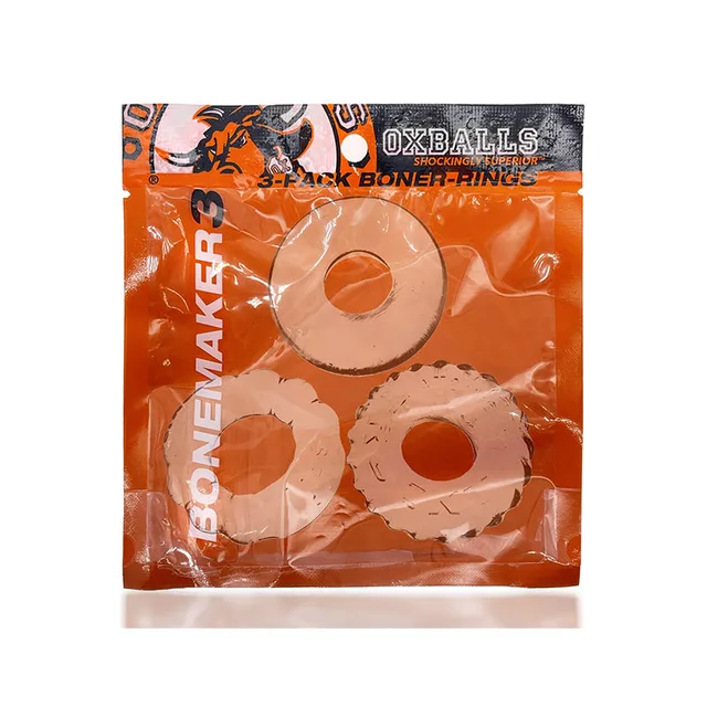OxBalls Bonemaker Clear three-ring kit with smooth ribbed and treaded profiles