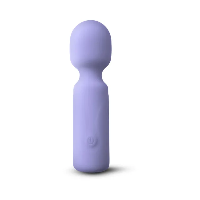 X&O's Adore dusty blue silicone rechargeable vibrator upright front view with large oval head and straight handle