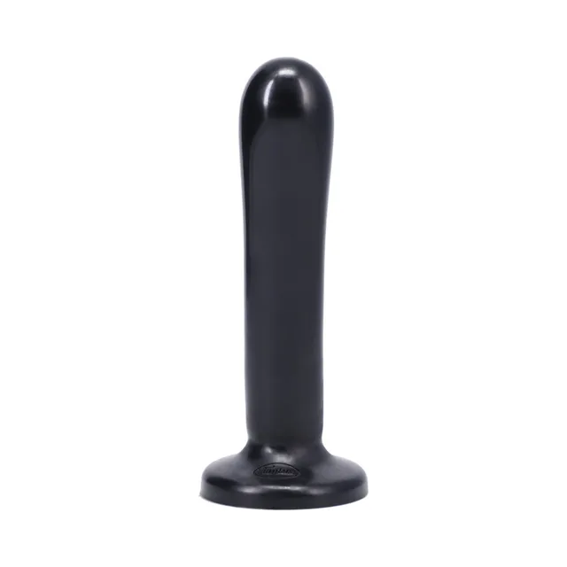 Tantus Silk Large onyx black dildo rear view of gently curved shaft