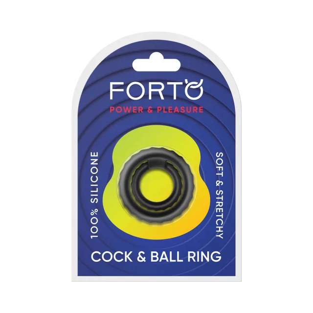 Black Forto F-43 tiered ring with concentric ridges in blister pack