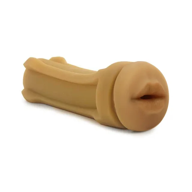 Tan mouth-opening sleeve with molded lip entry