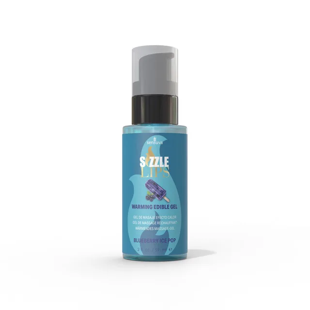Sensuva Sizzle Lips Blueberry Ice Pop gel in blue pump bottle