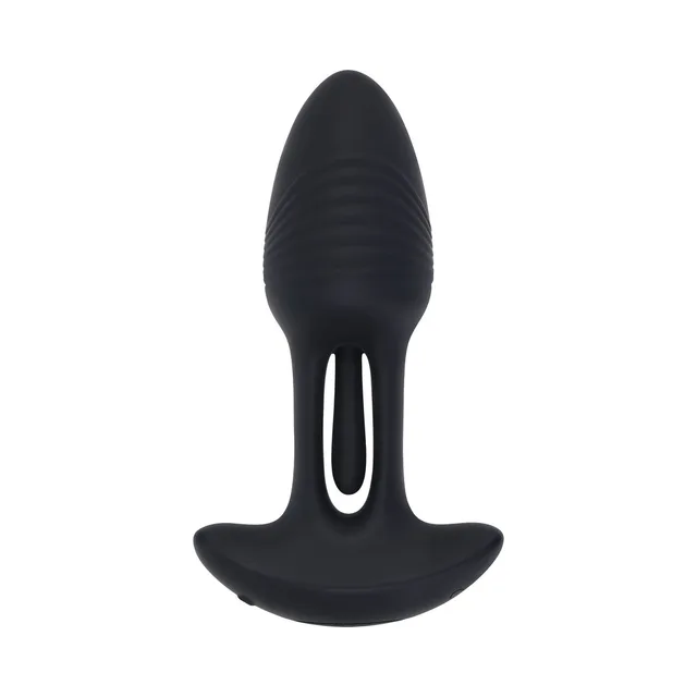 Front view of black Rim Shot ribbed plug and flared base