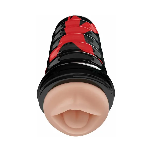 PDX Elite Air Tight Oral Beige Black Stroker front view showing beige mouth-shaped opening