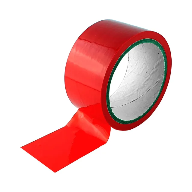 Glossy red Prowler RED bondage tape roll partly unrolled