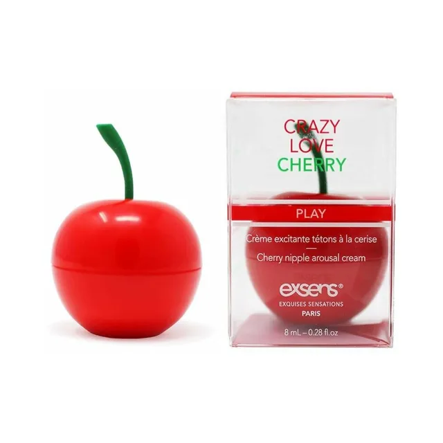 closed red cherry-shaped Exsens Crazy Love Cherry cream jar beside clear box