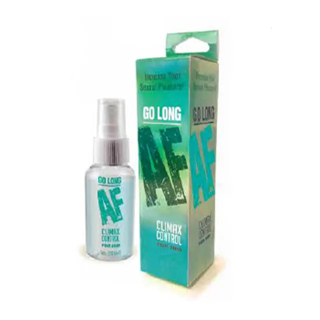 Little Genie Go Long AF 1 oz pump bottle beside teal retail box