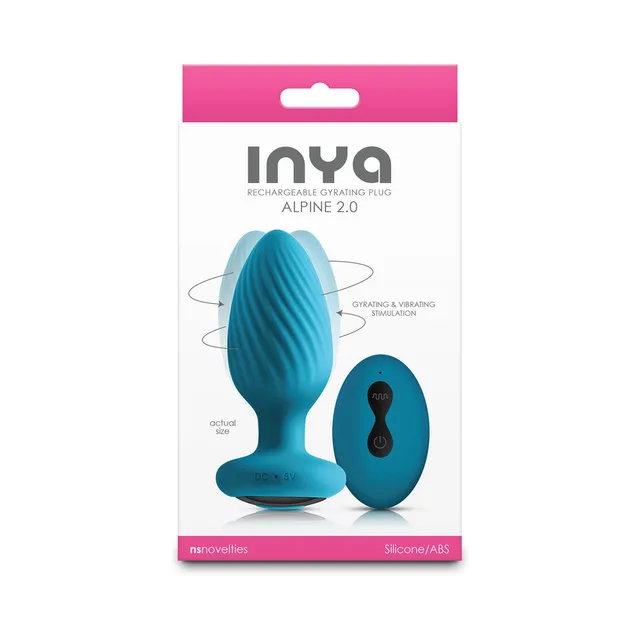 INYA Alpine 2.0 teal ribbed plug and black oval remote on retail box