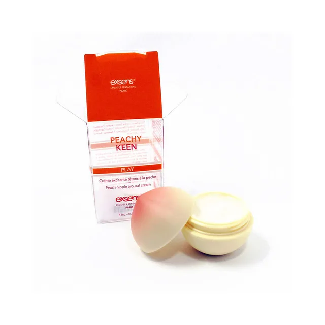 open peach cream jar and opened Exsens carton showing pale cream
