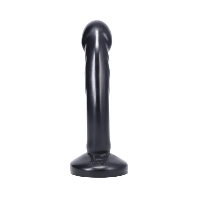 Tantus Compact onyx black dildo rear view of long curved shaft