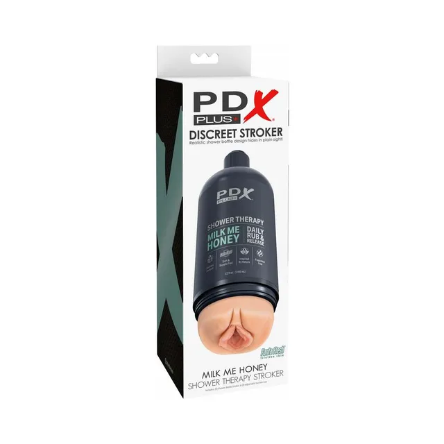 PDX Shower Therapy Milk Me Honey bottle-style stroker in white box