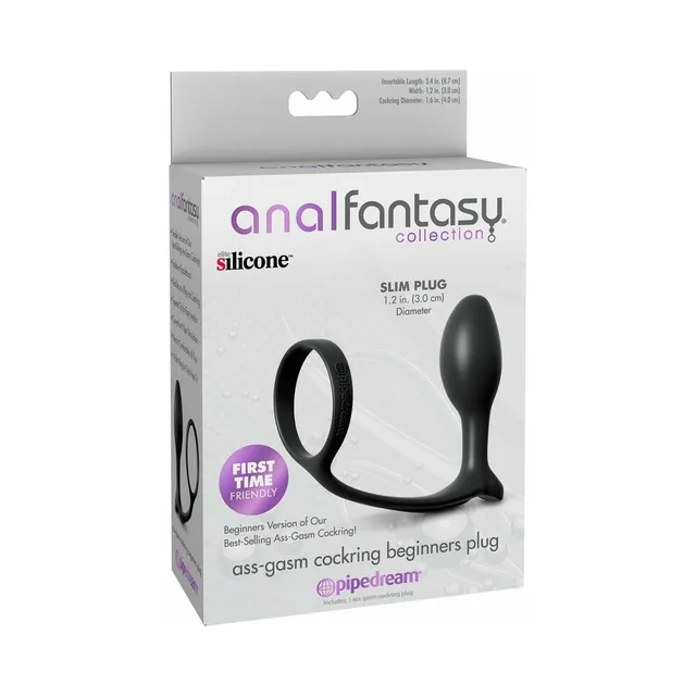 Anal Fantasy Black Beginner Plug and Ring white retail carton three-quarter view
