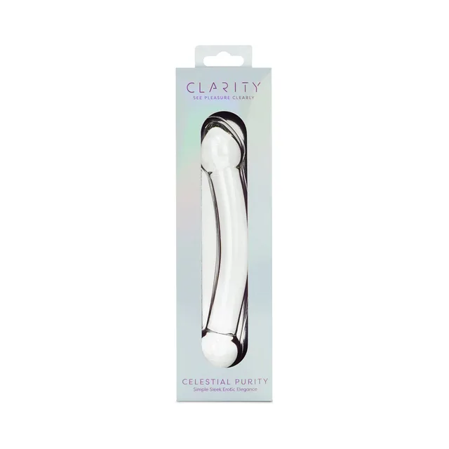 Clarity Celestial Purity clear curved glass dildo in pale box
