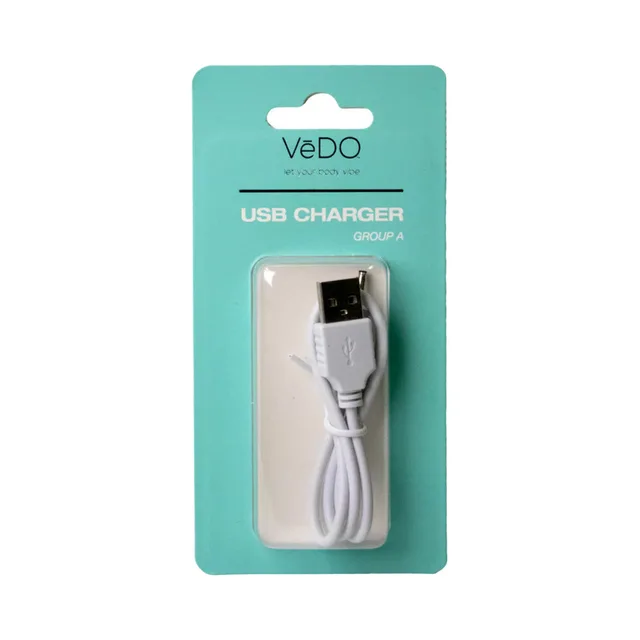 VeDO USB Charger A white coiled cable on teal retail card