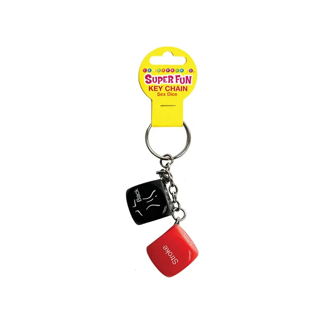 Super Fun key chain with black and red dice charms on silver split ring