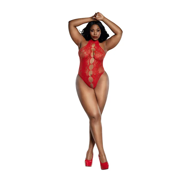 Dreamgirl Madame red lace teddy queen size front full-length model view