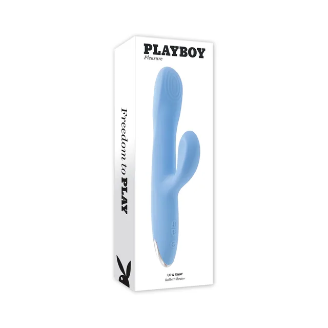 Playboy Up & Away blue rabbit vibrator in white retail box
