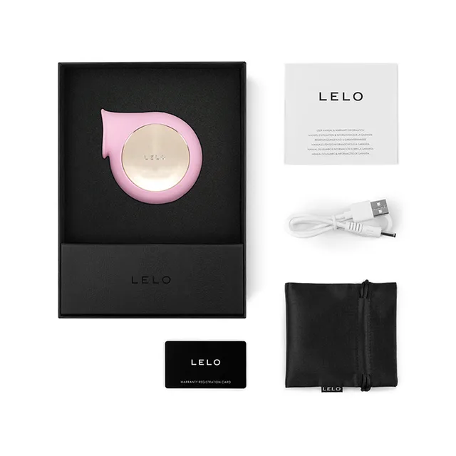 Pink LELO SILA Cruise in presentation box with USB cable and pouch