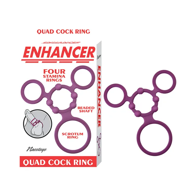 Rubine red Enhancer Quad beside illustrated retail card