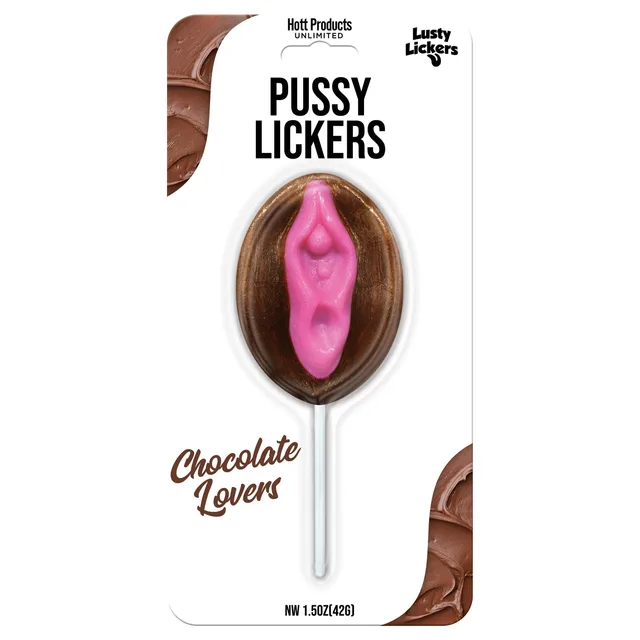 Chocolate Lovers pussy-shaped candy pop on white card