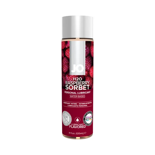 System JO H2O Raspberry Sorbet bottle with magenta berry label