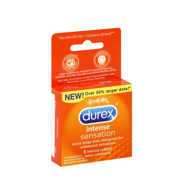 Durex Three Pack orange three-count retail carton front