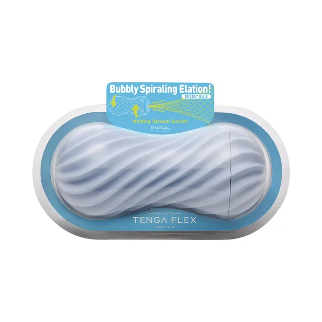 Tenga Flex Bubbly Blue stroker in clear retail case