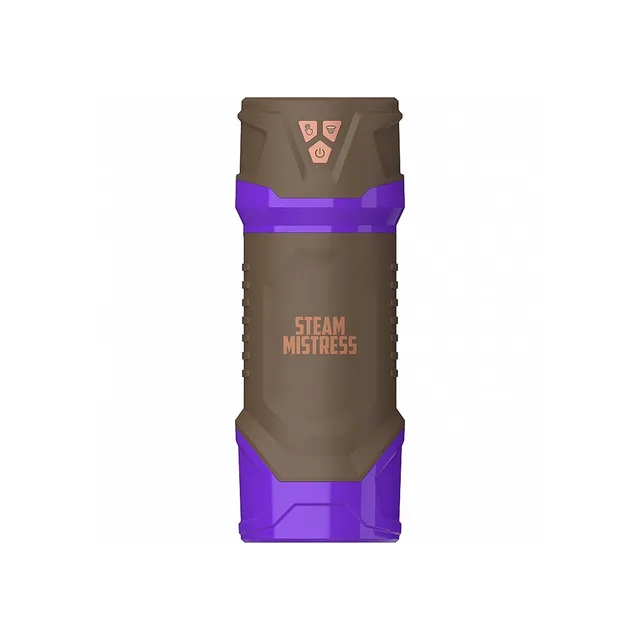 Front view of black Masturs Misty with purple base and top controls