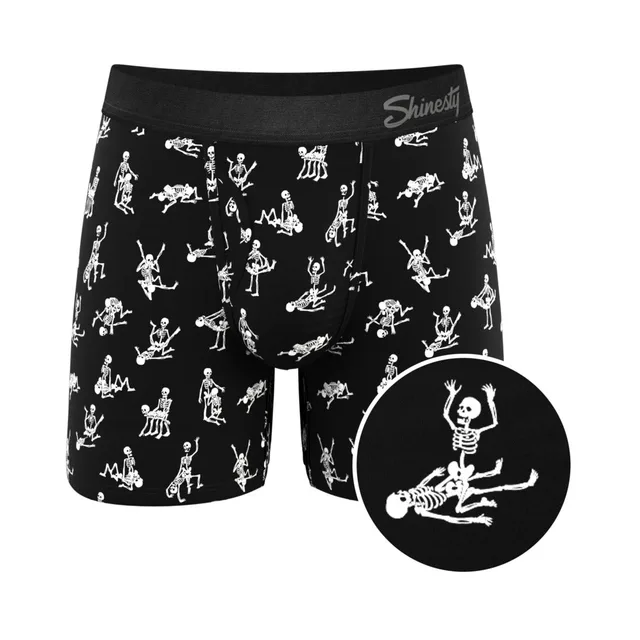 Front view of Shinesty Bare Back Bones size 2XL black skeleton pouch underwear
