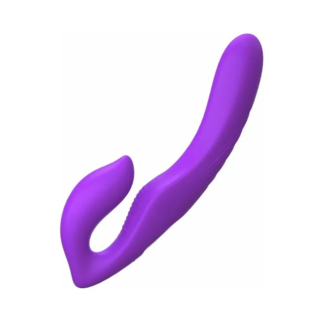 Purple curved strapless strap-on with loop-shaped end