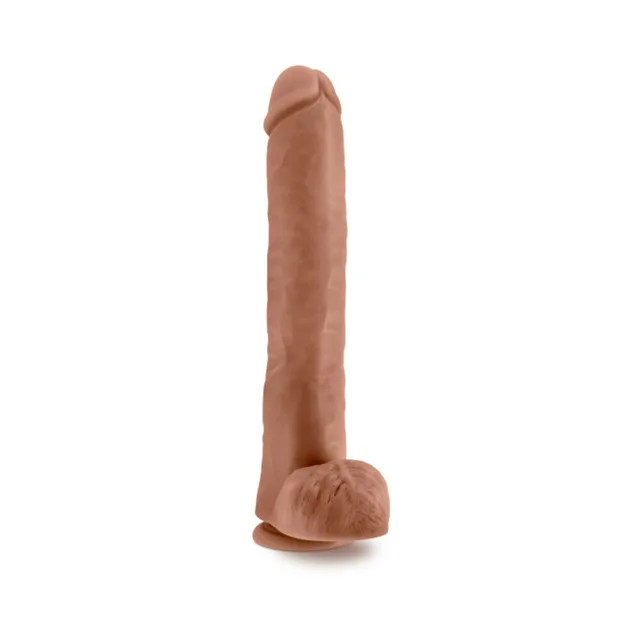 Upright front view of 14-inch tan Daddy dildo