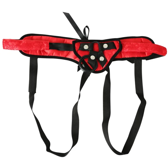 Sportsheets Sunset Lace Harness red and black harness with adjustable straps laid flat
