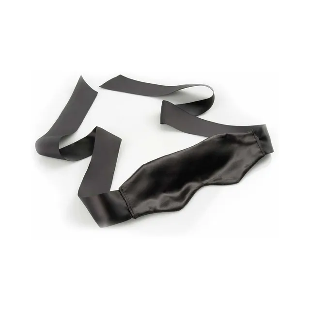 Pipedream Fetish Fantasy Satin Blindfold black contoured mask with long tie ribbons