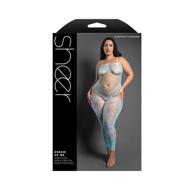 Fantasy Lingerie Sheer Dream of Me light blue bodystocking Queen retail box