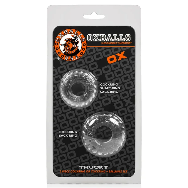 OxBalls Truckt Clear Two-Piece Ring Set in package