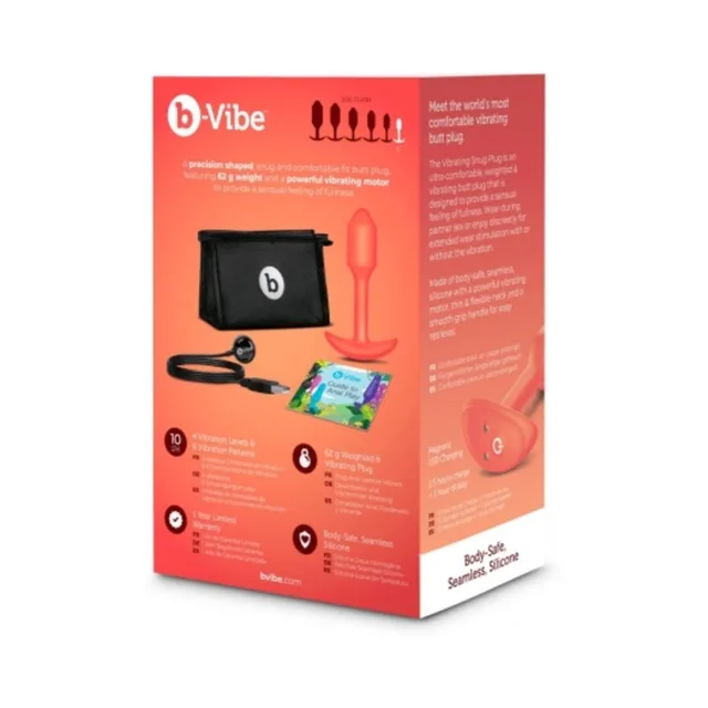 Back of coral b-Vibe Snug Plug 1 retail packaging
