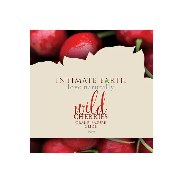Intimate Earth Wild Cherry 3 ml Foil Sample cream packet with cherry image border