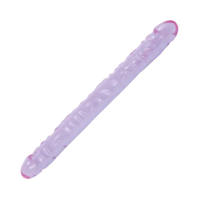 Unboxed light purple 18-inch double-ended dong with raised shaft texture