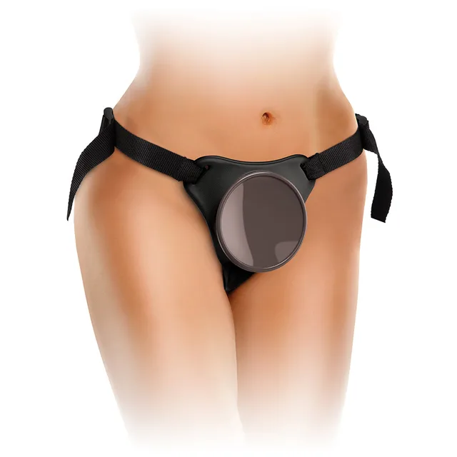 King Cock Elite Comfy Body Dock black harness front view with oval docking plate