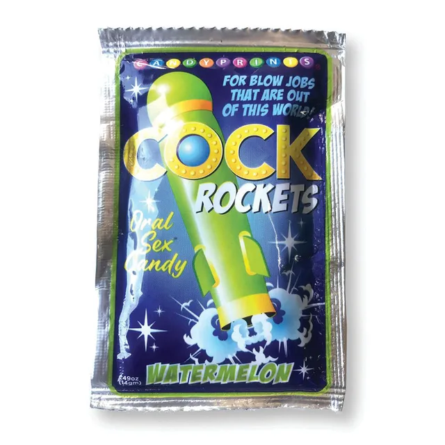 Little Genie Cock Rockets Watermelon oral candy black single packet with green rocket graphic