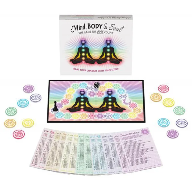 Kheper Games Mind Body and Soul game colorful board tokens score sheets and white retail box