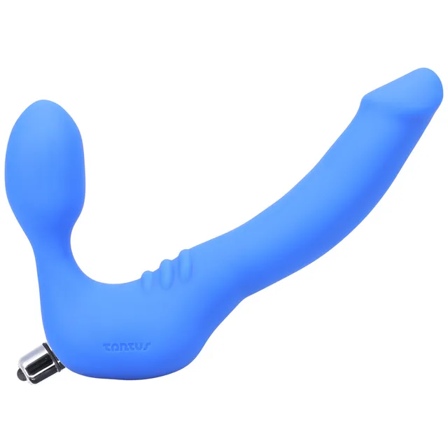 Azure Tantus Strapless Slim dual-ended dildo with metal bullet inserted