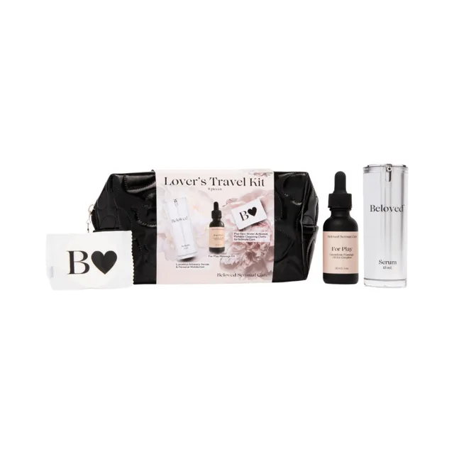 Beloved Lover's Travel Kit with black pouch, bottles, cloths and cards