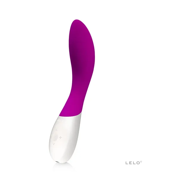 Deep rose curved LELO MONA WAVE vibrator with white handle