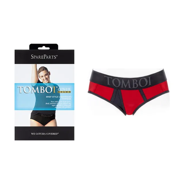 SpareParts Tomboi red black 5XL brief beside retail packaging