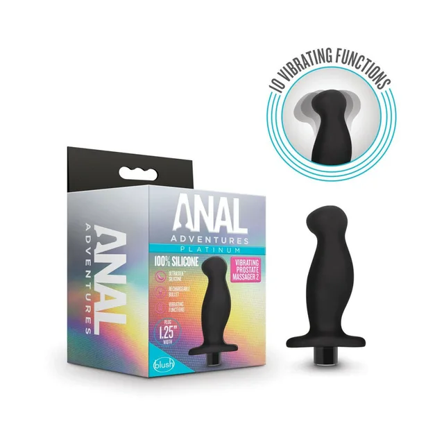 Anal Adventures 02 retail box beside black curved massager