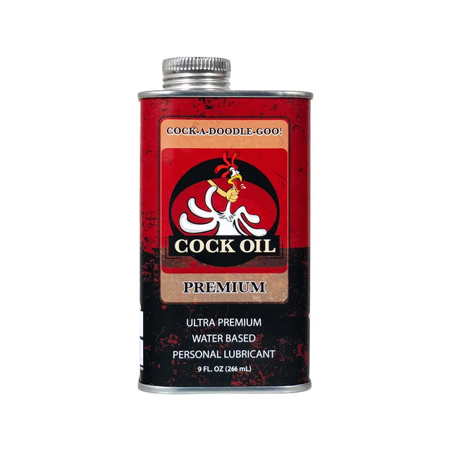 Rectangular 9 oz Cock Oil lubricant metal can with silver screw cap