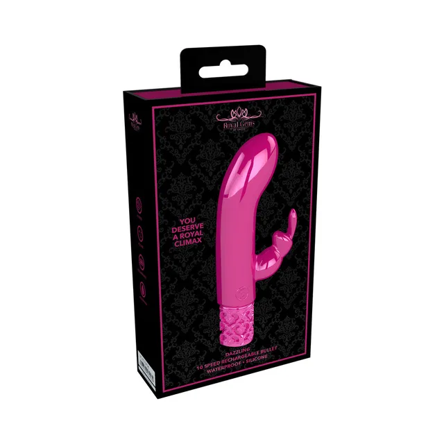 Royal Gems Dazzling pink rabbit vibrator in black retail box