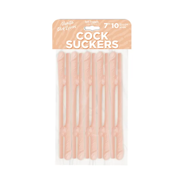 Ten pale beige Skins Pecker Straws in clear retail package