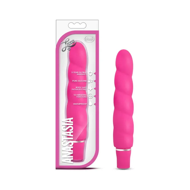 Pink Luxe Anastasia slimline vibrator beside retail package